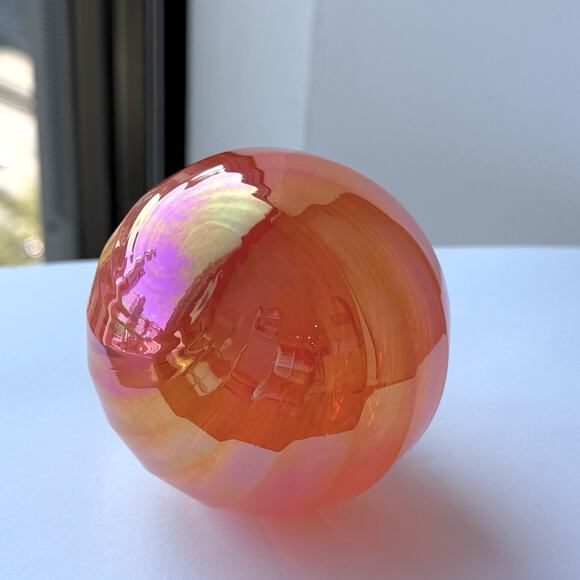 Glass Eye Studio Hand Blown Pink / Orange Twist Ornament Globe GES Seattle 3.5” - Picture 4 of 5